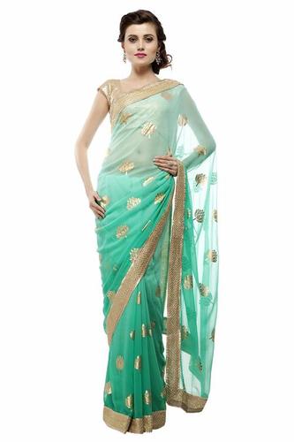 Sea Green Art Georgette Net Saree