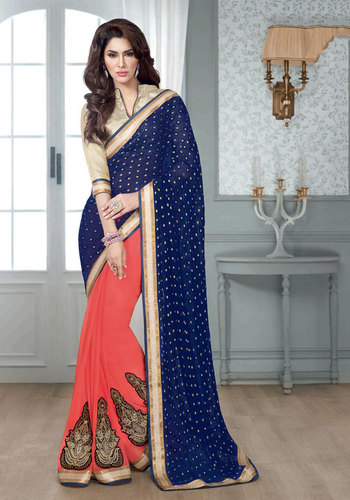  BLUE & PEACH DESIGNER SAREE