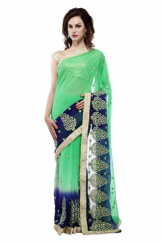 Royal Blue Art Georgette Embroidery Saree
