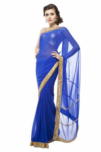 Royal Blue Art Georgette Embroidery Saree