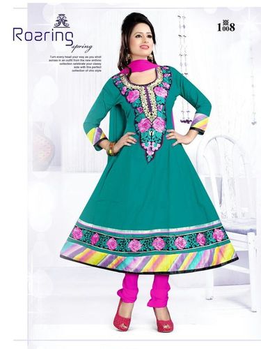 Fancy Green Cotton Anarkali Suit