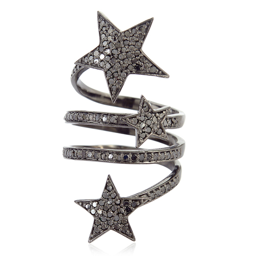 Black Diamond Star Design Wrap Ring