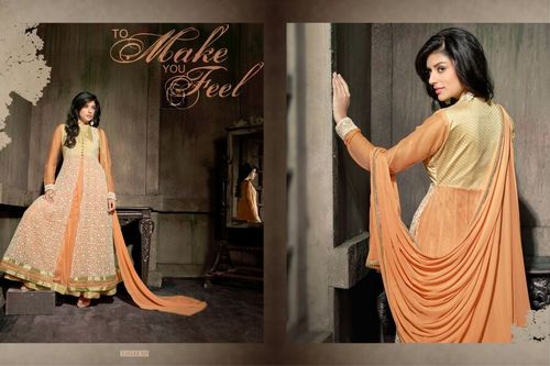 Traditional Orange Anarkali Suit - Georgette Fabric, Orange | Elegant Design, 14 Pieces, Ready to Ship, Bag Packaging