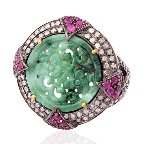Ruby & Jade Carved Cocktail Ring