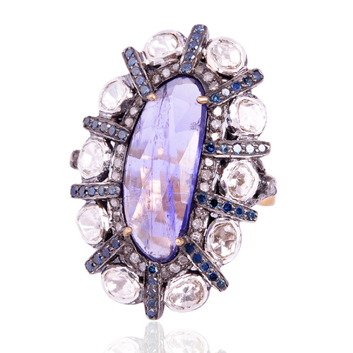 Rose Cut Diamond Tanzanite Cocktail Ring
