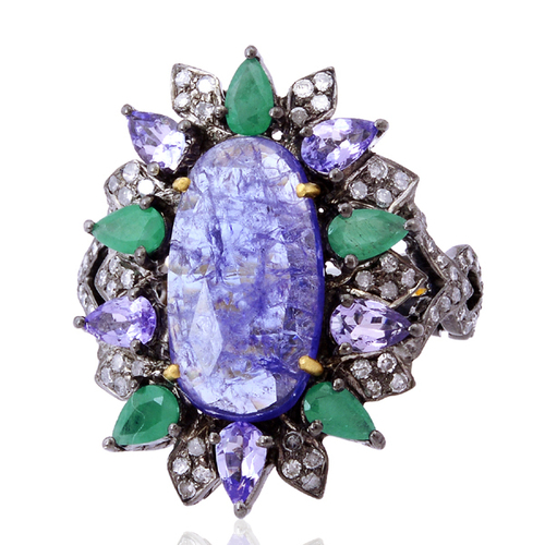 Emerald & Tanzanite Cocktail Ring
