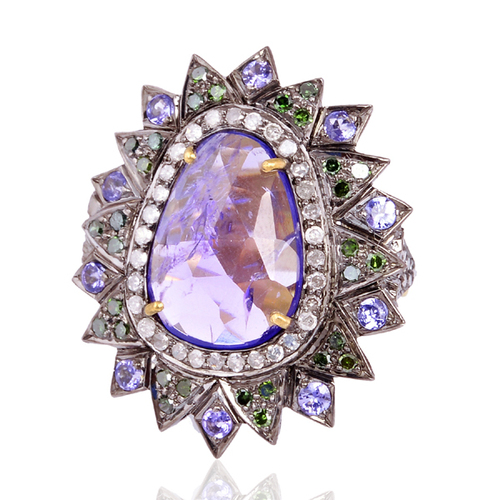 Diamond Pave Tanzanite Cocktail Ring