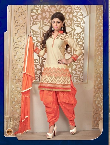 CREAM AND ORANGE PATIALA STYLE SALWAR KAMEEZ