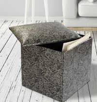 Upholstered Storage Ottoman - Leatherette, 16x16 Inches, Silver Black | Light Weight Design, Elegant Look, Perfect For Office & Home Use