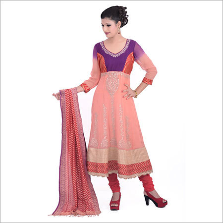 Peach Red Anarkali Suit
