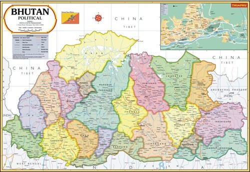 Bhutan Political Map Manufacturer, Bhutan Political Map Supplier, Delhi ...