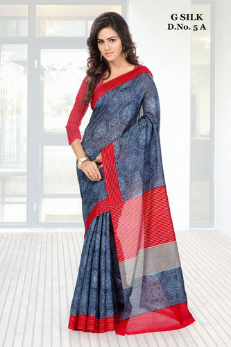 Buy New Dark Blue Printed Ghicha Silk Saree