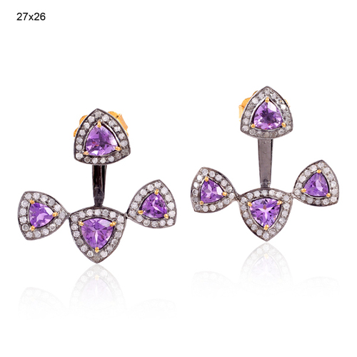 Diamond Pave Amethyst Ear Jackets