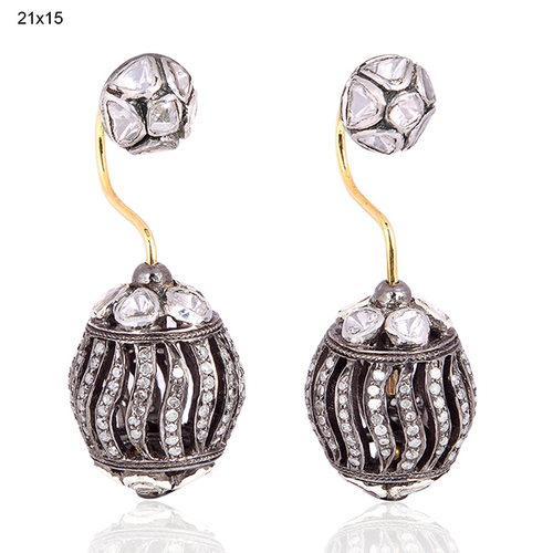 Antique Rose Cut Diamond Tunnel Earrings