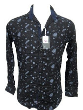 Mens Casual Shirt - Cotton Blend, Sizes L-XXL | Black Printed Design, Long Sleeves, Washable for All Seasons