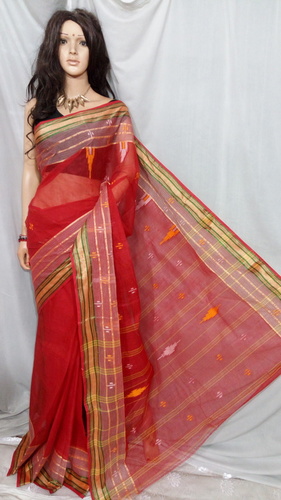 Red. Bengal Tant Saree