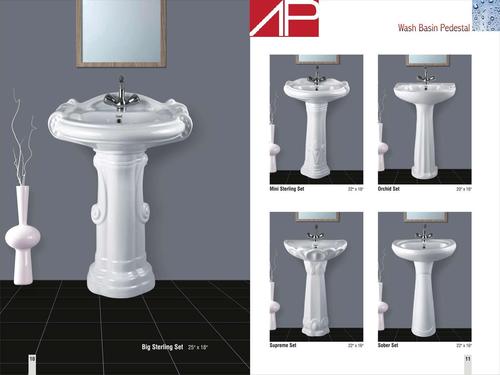 Ceramic Pedestal Wash Basin - Round Shape, 635x505x995 mm | Sturdy, Floor Mounted, Glossy White Finish, Water-Saving Design