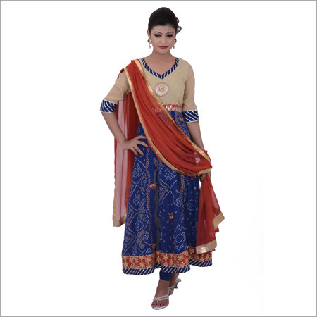 Long Anarkali Chiffon Bandhej