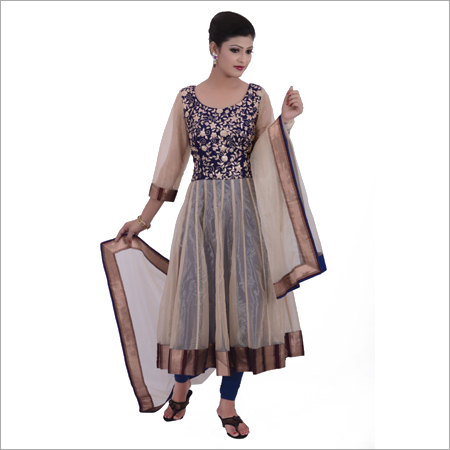 Golden Blue Long Anarkali