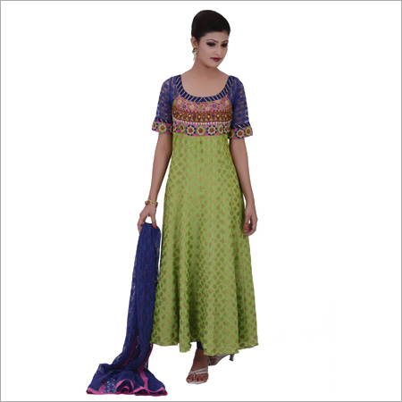 Green Banarasi Anarkali Suit