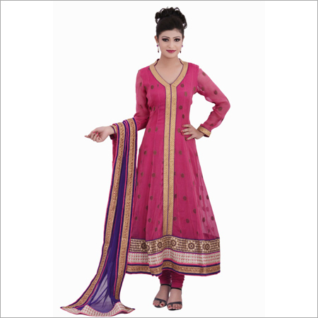 Pink red Heavy anarkali suit in tissue net