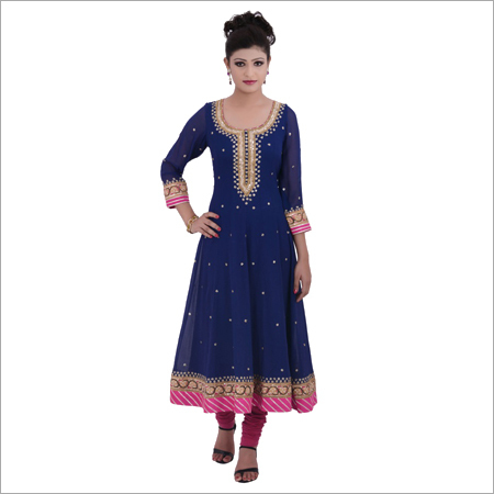 Ink blue Heavy anarkali suit in georgette