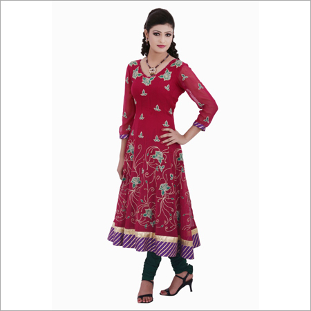 Pink red Heavy anarkali suit in georgette
