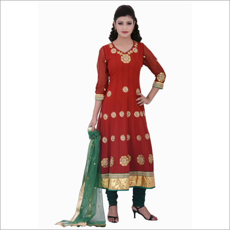 Heavy gota work anarkali suit in red georgette