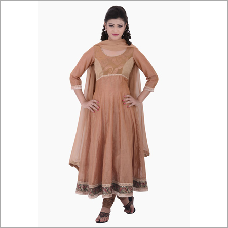 copper chanderi banarsai anarkali