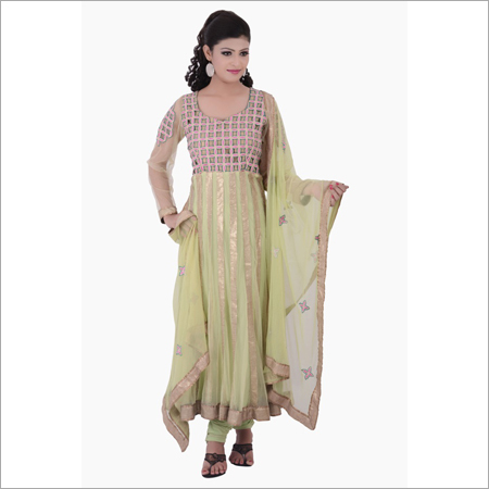 Grape green net long anarkali