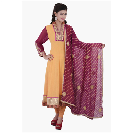 orange anarkali suit in georgette