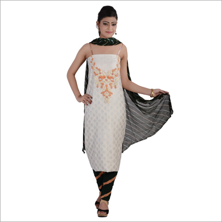 Unstitched Chanderi Cotton Hand block printed suit