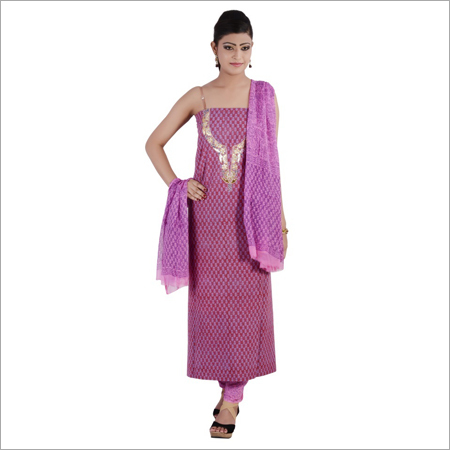 Unstitched Cotton Hand block printed suit