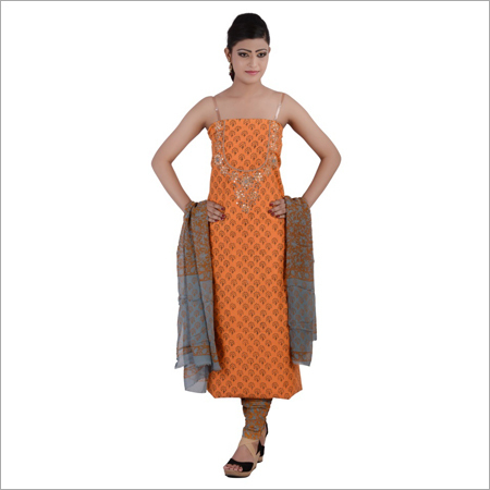 Unstitched Cotton Hand block printed suit