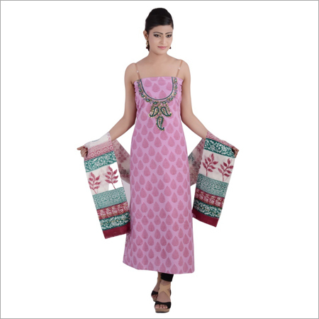 Unstitched Cotton Hand block printed suit