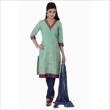 Chanderi straight suit with pittan work