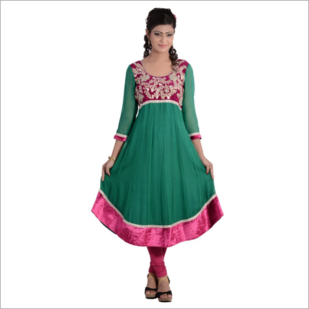Green Apple Cut Kurti With Hand Work