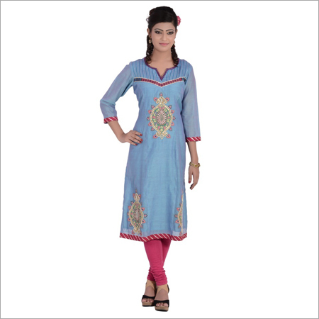 Straight Kurta In Chanderi Sky Blue Kurta