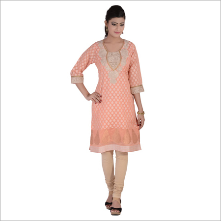 Chanderi peach kurti