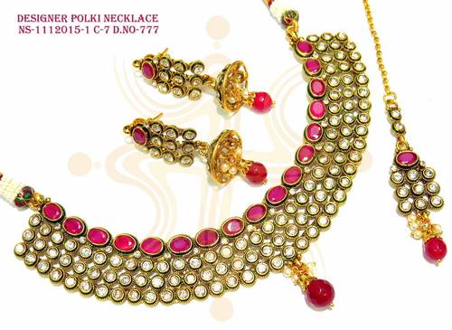 Designer Polki Necklace Set Drop Earrings