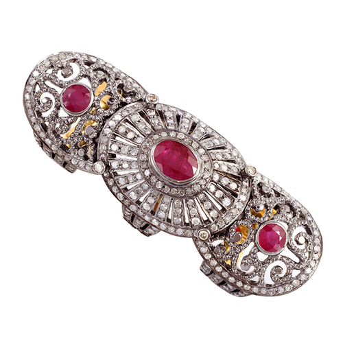 Diamond Ruby Gemstone Knuckle Ring
