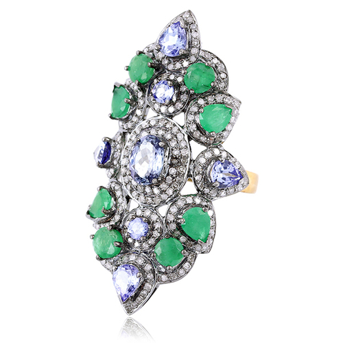 Emerald & Tanzanite Long Ring