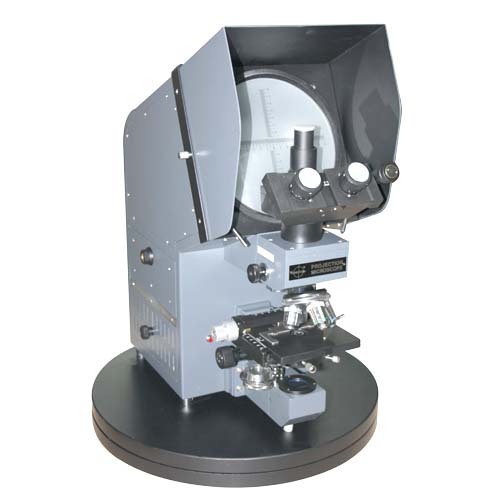 Projection Microscope PRM-18T - Die Casting Material, 200mm Graduated Round Screen | 50x-1000x Magnification, Trinocular Head with Loop and Arrow Control, Versatile Applications in Science Labs, Medical and Agricultural Fields