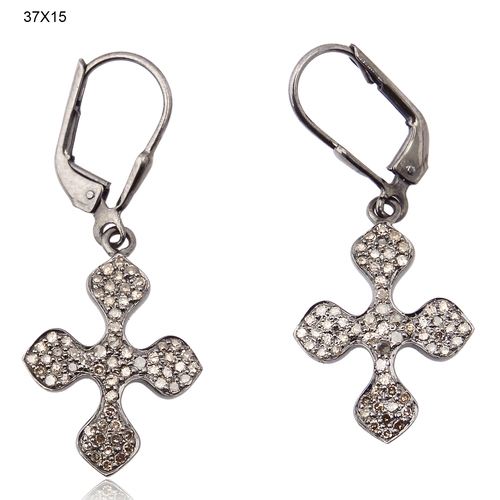 Diamond Cross Drop Earrings