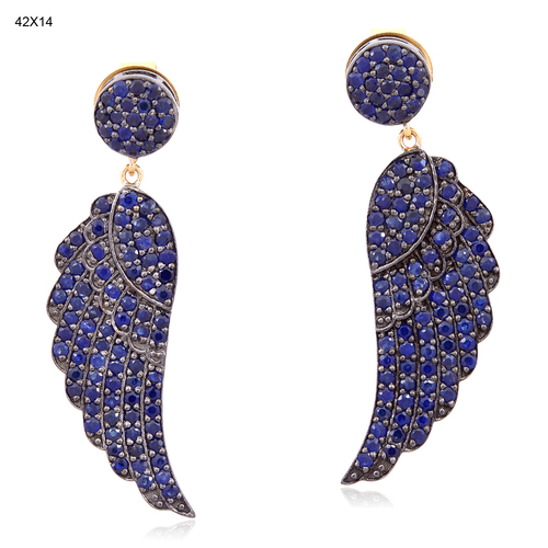 Blue Sapphire Angel Wing Dangle Earrings