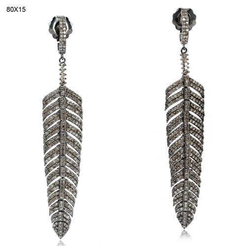 Diamond Feather Design Dangle Earrings