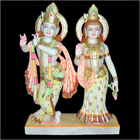 Marble Lord Krishna and Radha - 12 Inch White Marble, Polished Finish | Intricate Detailing, Elegant Design, Spiritual Significance