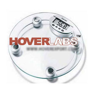 Digital Adult Scale - Glass Platform, 30cm Diameter, 25-100kg x 100g, Digital Display, Battery Powered