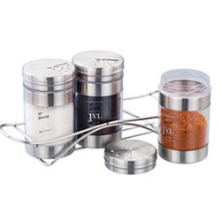 Twister Spices - Stainless Steel & Glass, 10x5x7 cm, Silver | Spice Storage, Convenient, Stylish Design, Durable, Three Jars