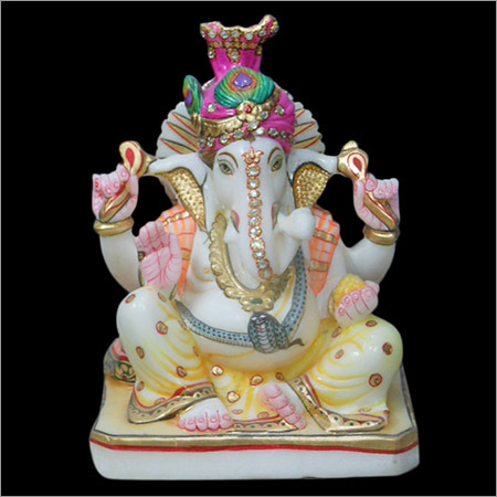 Marble and Stone Lord Ganesha - Marble, 10-15 Inches, White | Hand-Carved, Intricate Detail, Polished Finish, Traditional Style, Collectible Home Decor